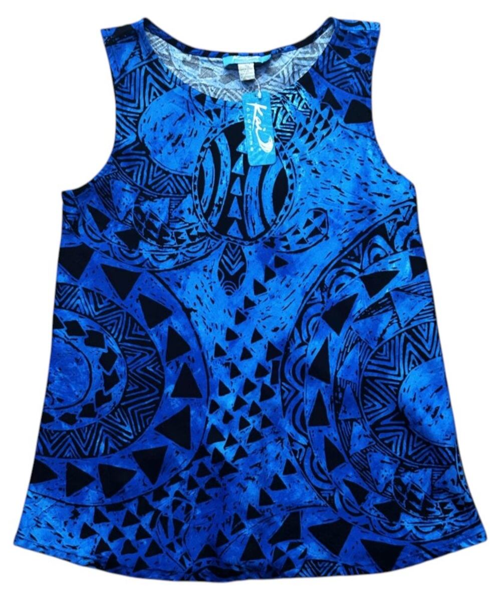 NWT Kai Clothing Honu Strength Blue & Black Flyaway Sleeveless Top Medium
